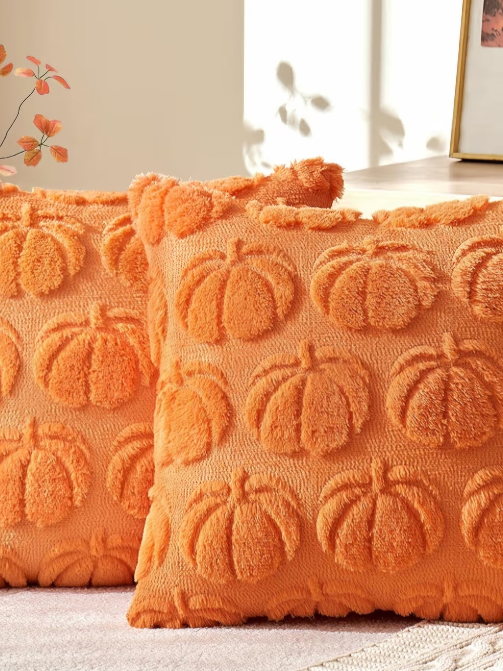 Textured Pumpkin Plush Throw Pillow - Orange. Set of 2. NWT.